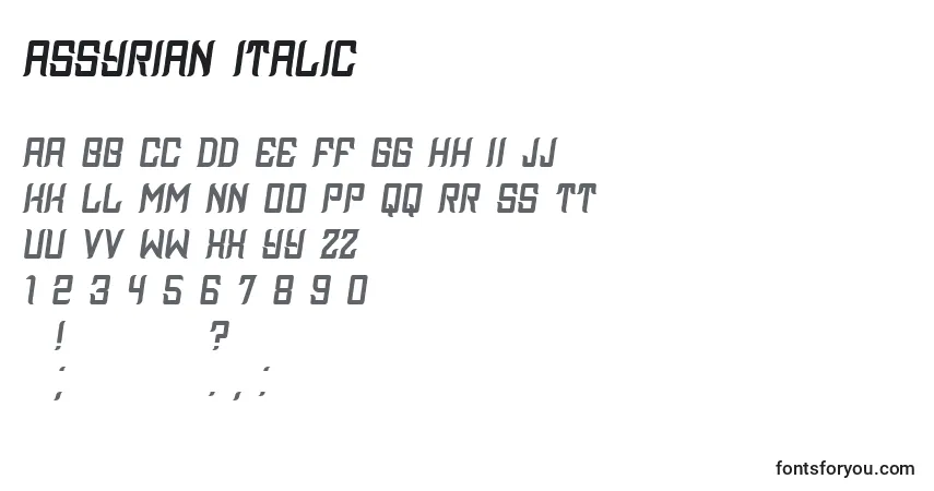 A fonte Assyrian Italic – alfabeto, números, caracteres especiais