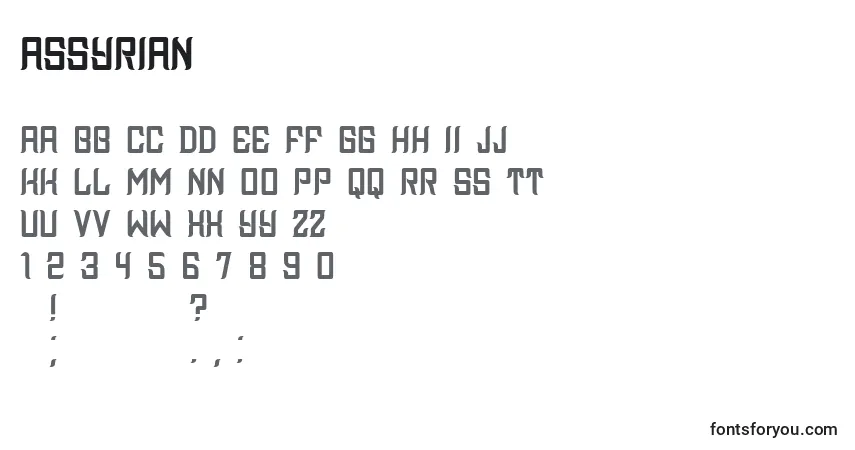 Czcionka Assyrian – alfabet, cyfry, specjalne znaki