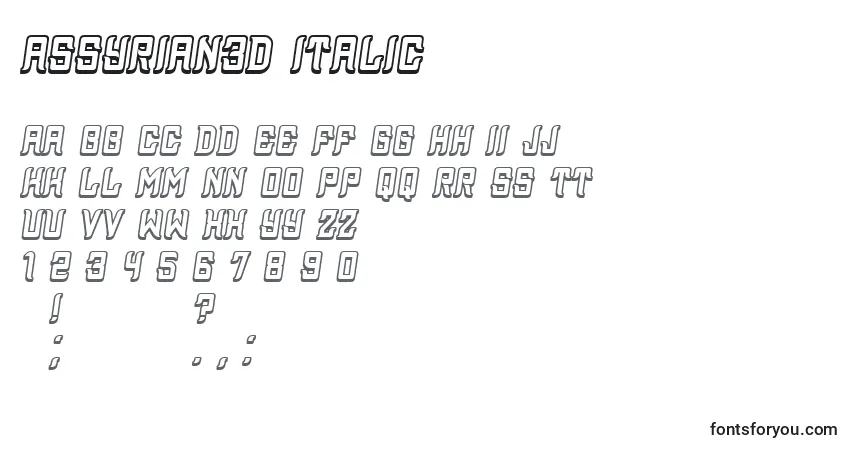 Assyrian3D Italicフォント–アルファベット、数字、特殊文字