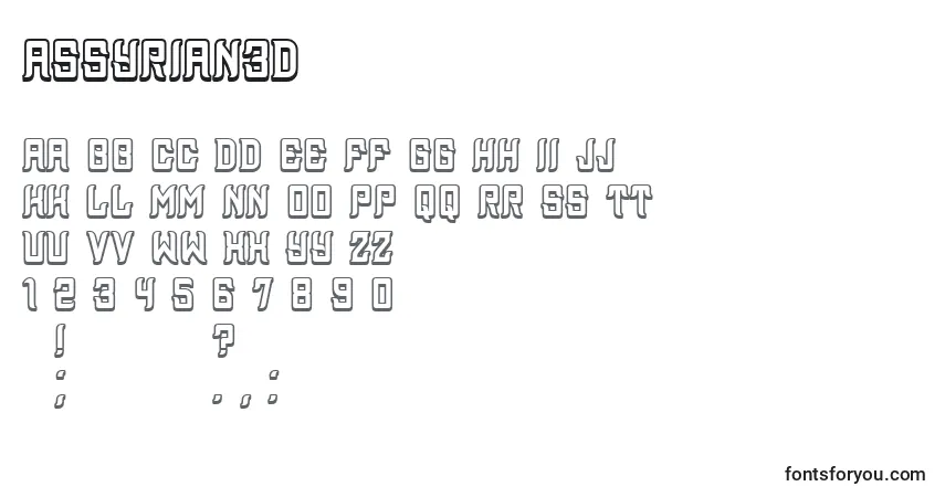 Czcionka Assyrian3D – alfabet, cyfry, specjalne znaki