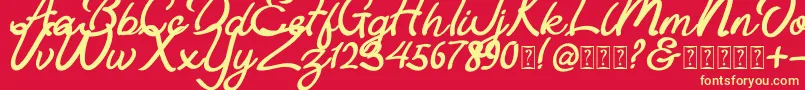 Fonte Astania Script – fontes amarelas em um fundo vermelho