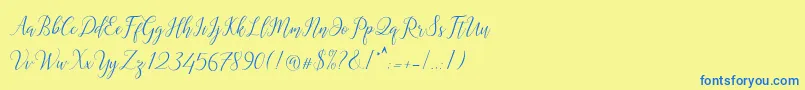 Astereiska-Schriftart – Blaue Schriften auf gelbem Hintergrund