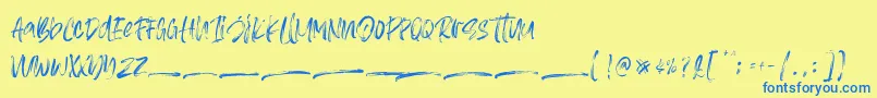 フォントAsteriska Personal Use – 青い文字が黄色の背景にあります。