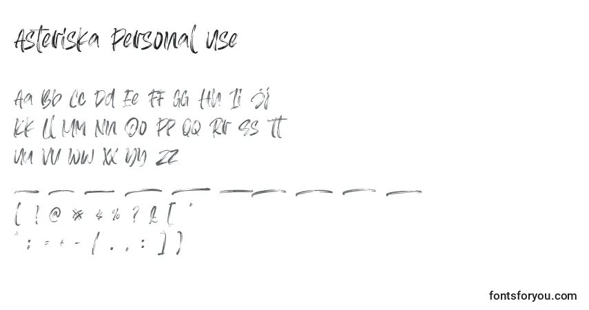 Schriftart Asteriska Personal Use (120129) – Alphabet, Zahlen, spezielle Symbole