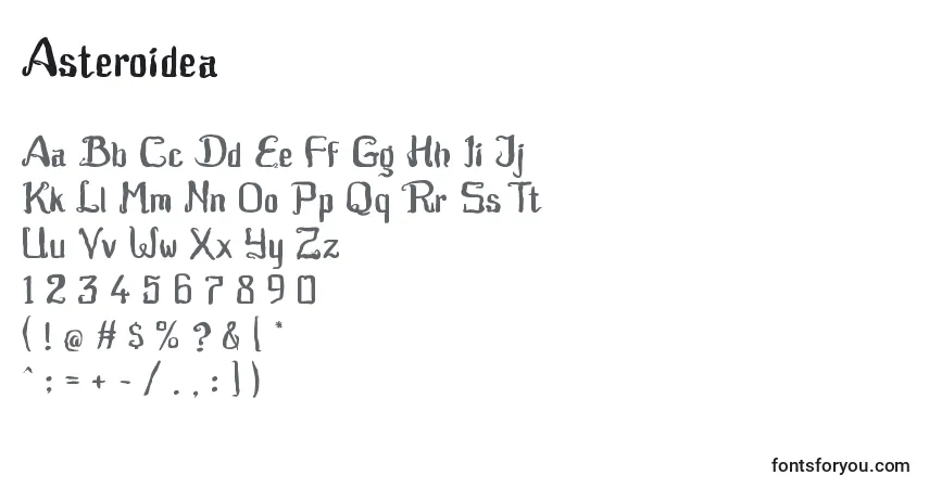 A fonte Asteroidea – alfabeto, números, caracteres especiais