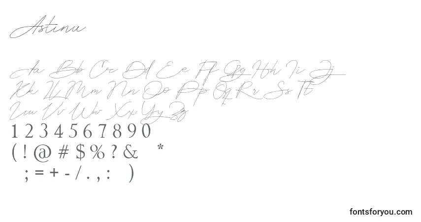 Schriftart Astina – Alphabet, Zahlen, spezielle Symbole
