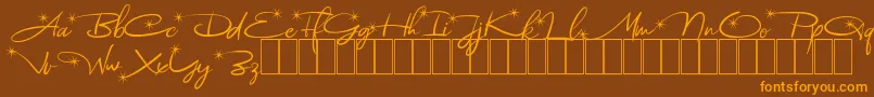 フォントAstoria Demo – オレンジ色の文字が茶色の背景にあります。