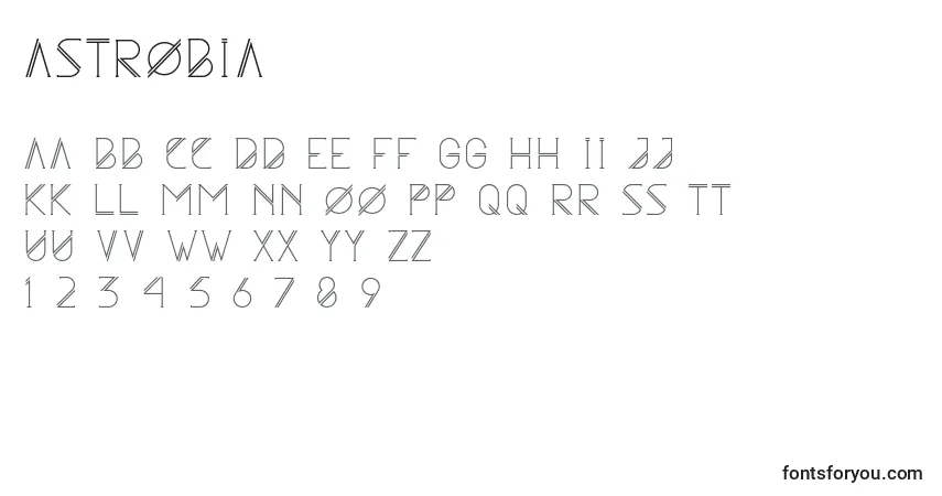 A fonte Astrobia – alfabeto, números, caracteres especiais