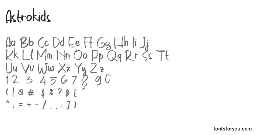 A fonte Astrokids (120145) – alfabeto, números, caracteres especiais
