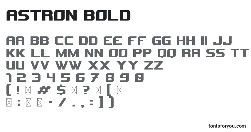A fonte Astron Bold – alfabeto, números, caracteres especiais