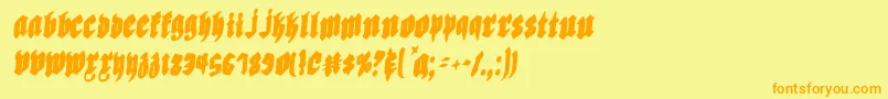 フォントBiergartenric – オレンジの文字が黄色の背景にあります。