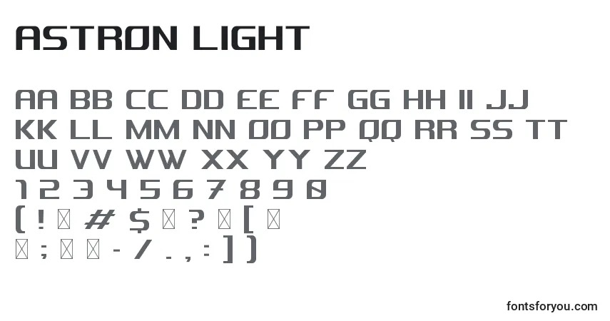 Schriftart Astron Light – Alphabet, Zahlen, spezielle Symbole