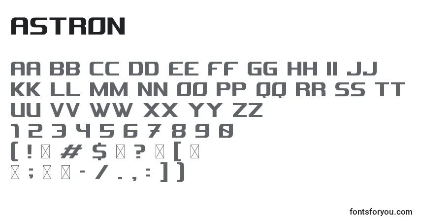 A fonte Astron (120153) – alfabeto, números, caracteres especiais