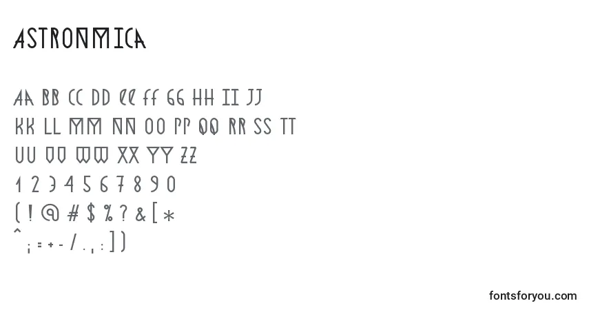 Schriftart Astronmica – Alphabet, Zahlen, spezielle Symbole