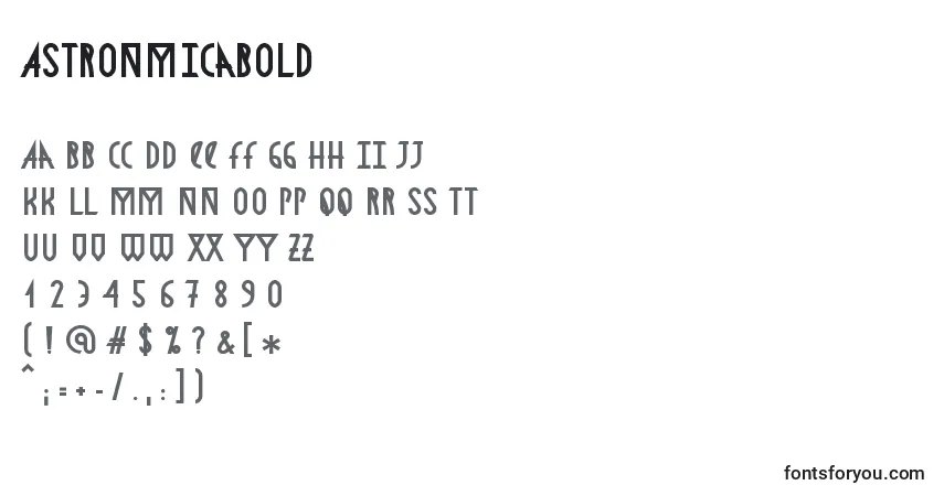 A fonte AstronmicaBold – alfabeto, números, caracteres especiais