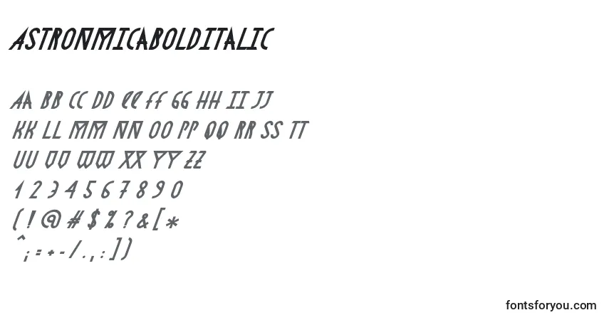 Шрифт AstronmicaBoldItalic – алфавит, цифры, специальные символы