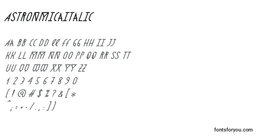 Шрифт AstronmicaItalic – алфавит, цифры, специальные символы