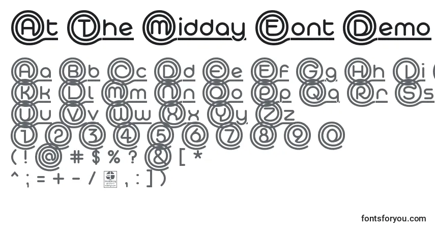 Czcionka At The Midday Font Demo – alfabet, cyfry, specjalne znaki