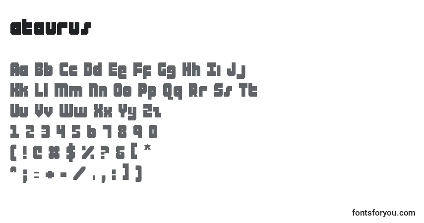 Ataurus (120162)-fontti – aakkoset, numerot, erikoismerkit