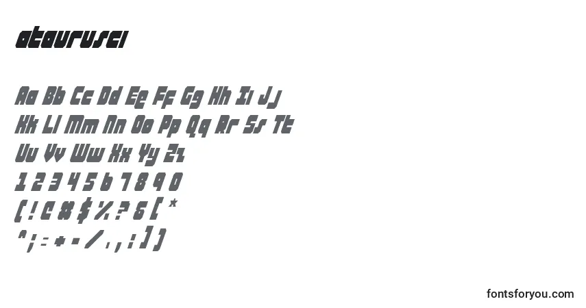 A fonte Ataurusci (120166) – alfabeto, números, caracteres especiais
