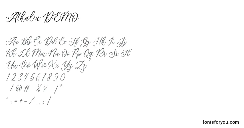 Schriftart Athalia DEMO – Alphabet, Zahlen, spezielle Symbole