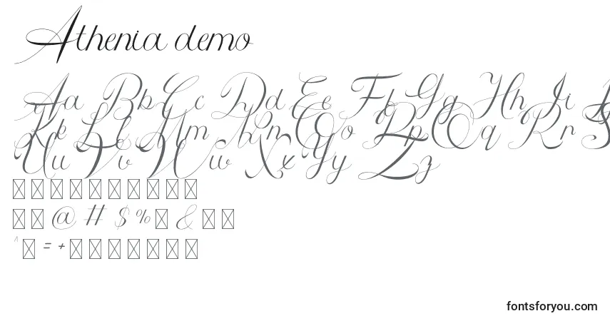 Czcionka Athenia demo – alfabet, cyfry, specjalne znaki