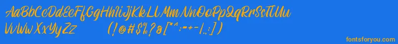 フォントAthenic – オレンジ色の文字が青い背景にあります。