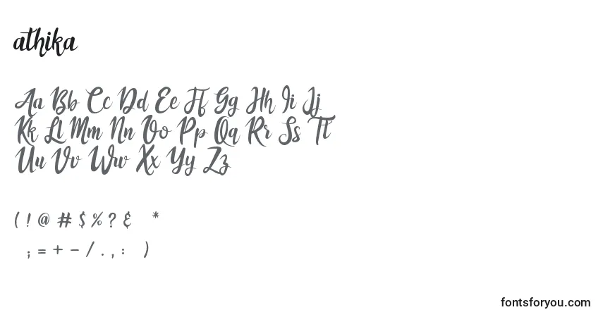 Czcionka Athika – alfabet, cyfry, specjalne znaki