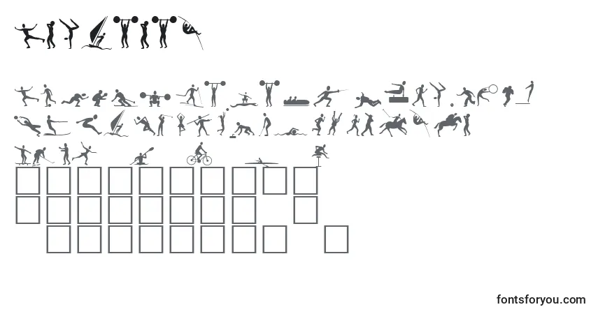 Schriftart Athletes (120180) – Alphabet, Zahlen, spezielle Symbole