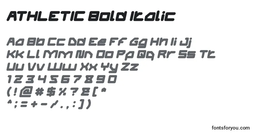 Schriftart ATHLETIC Bold Italic – Alphabet, Zahlen, spezielle Symbole
