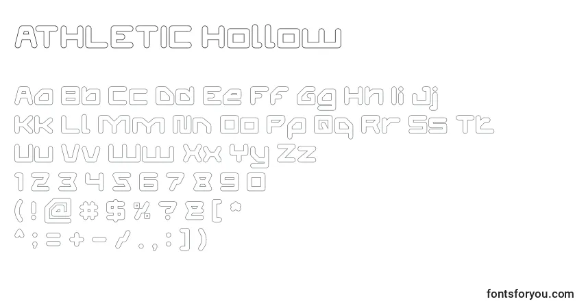Czcionka ATHLETIC Hollow – alfabet, cyfry, specjalne znaki