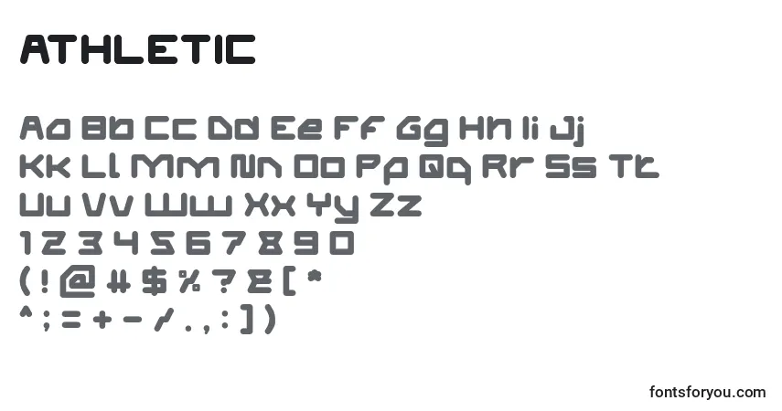 Schriftart ATHLETIC (120188) – Alphabet, Zahlen, spezielle Symbole