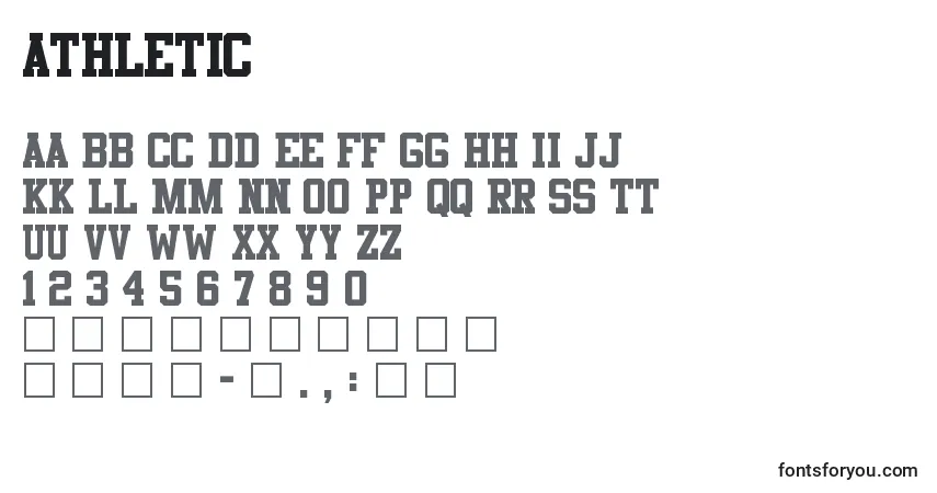Schriftart Athletic (120189) – Alphabet, Zahlen, spezielle Symbole