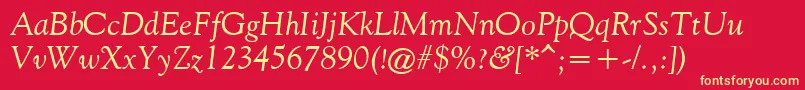 FilcoOldeStyleItalic-Schriftart – Gelbe Schriften auf rotem Hintergrund