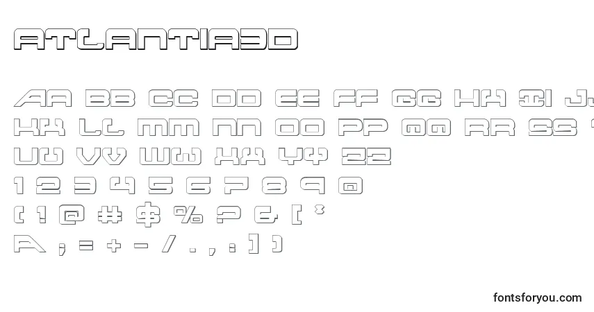 A fonte Atlantia3d – alfabeto, números, caracteres especiais