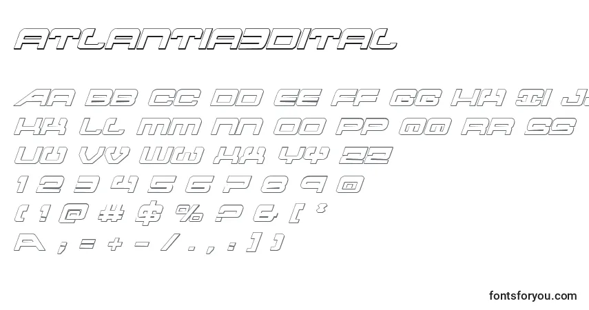 Schriftart Atlantia3dital – Alphabet, Zahlen, spezielle Symbole