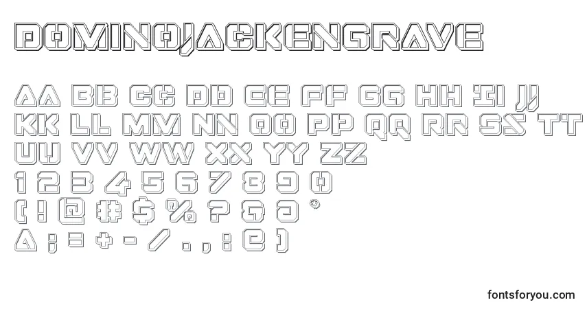 Czcionka Dominojackengrave – alfabet, cyfry, specjalne znaki