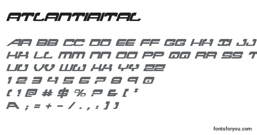 A fonte Atlantiaital – alfabeto, números, caracteres especiais
