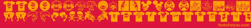 Fonte AtLastATshirt – fontes laranjas em um fundo vermelho