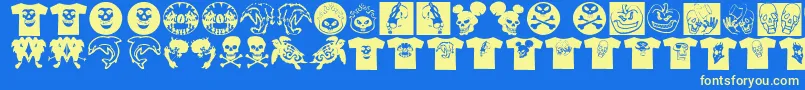 AtLastATshirt Font – Yellow Fonts on Blue Background