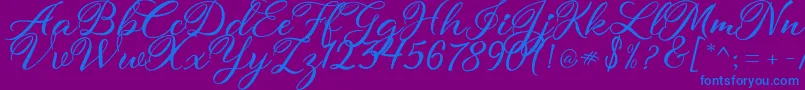 atmaka-Schriftart – Blaue Schriften auf violettem Hintergrund