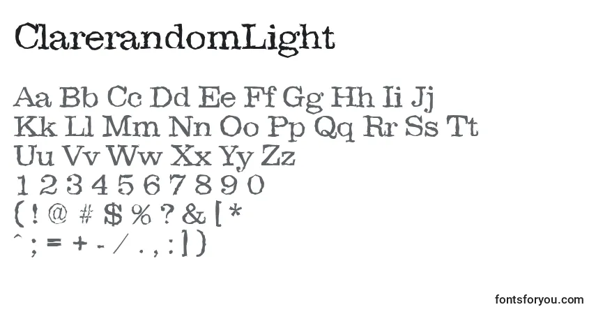 Czcionka ClarerandomLight – alfabet, cyfry, specjalne znaki