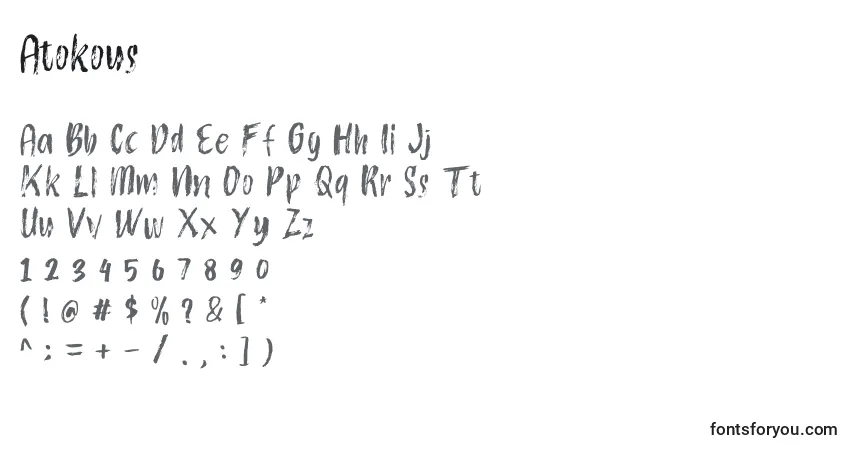 Schriftart Atokous – Alphabet, Zahlen, spezielle Symbole