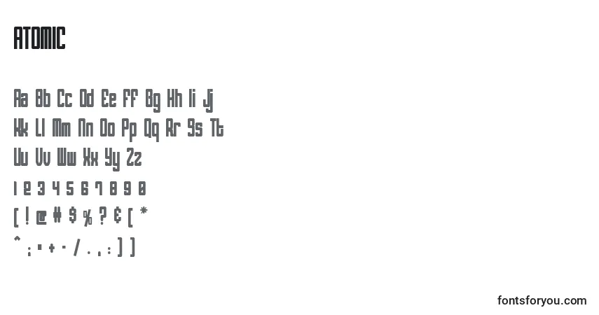 A fonte ATOMIC   (120214) – alfabeto, números, caracteres especiais