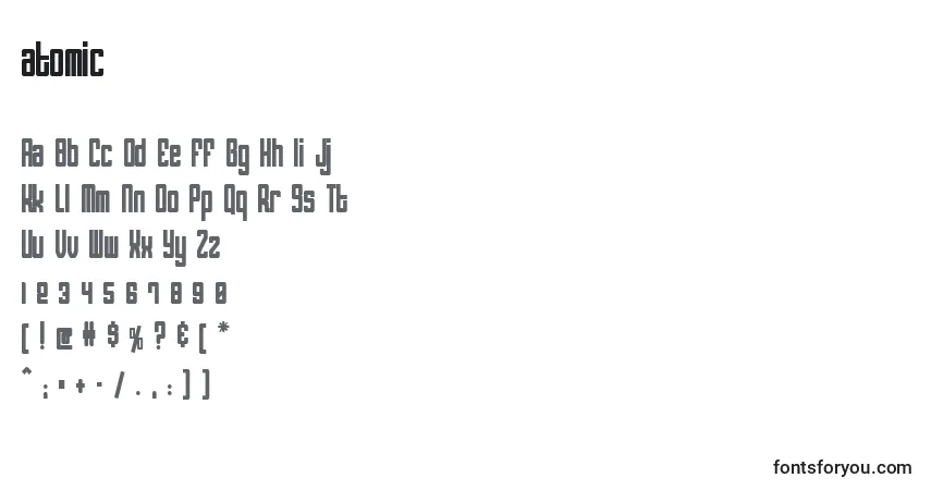 Schriftart Atomic (120216) – Alphabet, Zahlen, spezielle Symbole