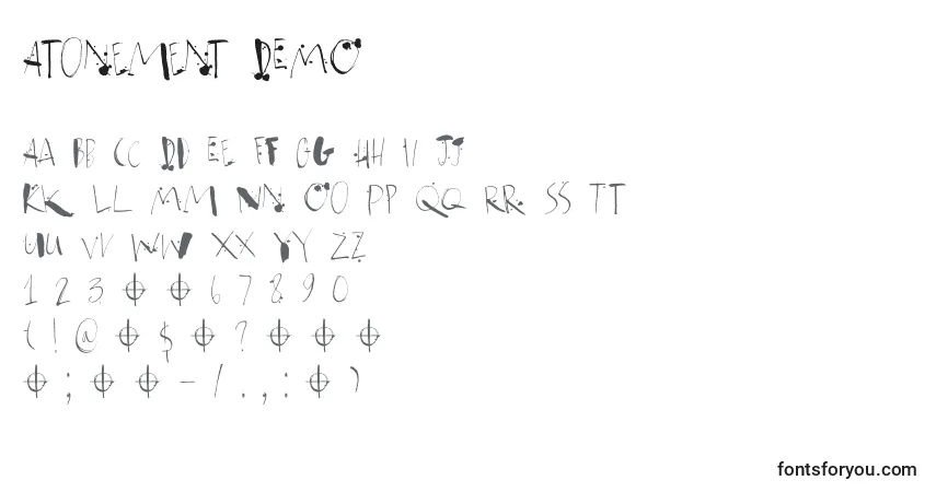 Schriftart Atonement DEMO – Alphabet, Zahlen, spezielle Symbole