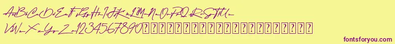 Czcionka Attention Script Demo – fioletowe czcionki na żółtym tle