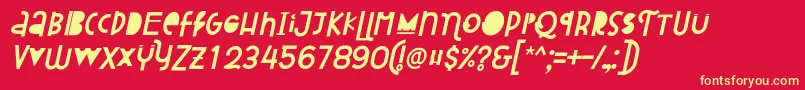 Fonte Attracted Monday Italic – fontes amarelas em um fundo vermelho