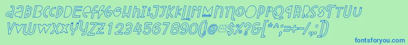 Czcionka Attracted Monday Outline Italic – niebieskie czcionki na zielonym tle