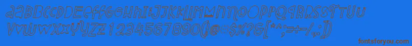 フォントAttracted Monday Outline Italic – 茶色の文字が青い背景にあります。